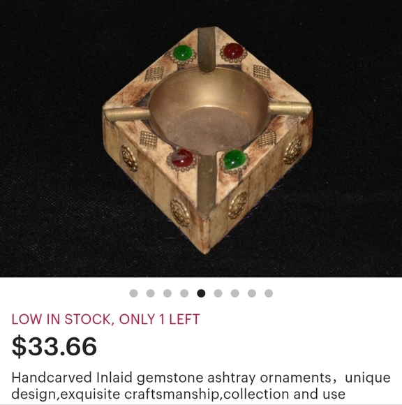 Ancient Collection Splicing Inlaid Gemstone Ashtray Tibetan Style Ornaments - Picture 3 of 3